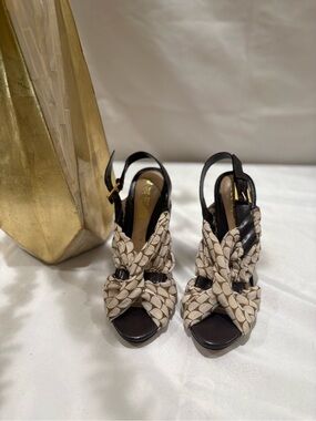L.A.M.B. Braided Beige and Brown Slingback Heels